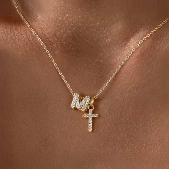 Gracie Personalized Diamond Initial Cross Pendant Necklace