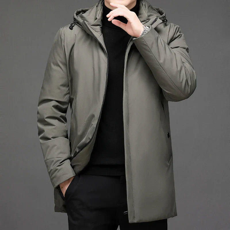 Classic Winter Puffer Jacket for Men with Hood and Zipper