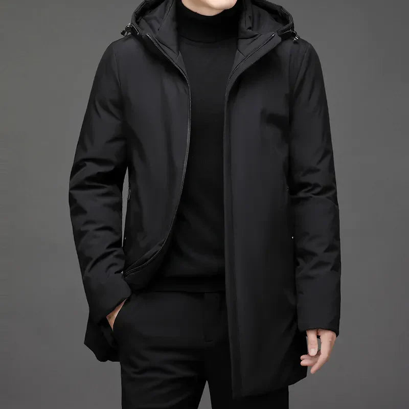 Classic Winter Puffer Jacket for Men with Hood and Zipper