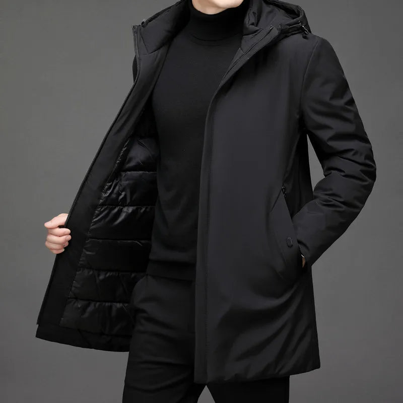 Classic Winter Puffer Jacket for Men with Hood and Zipper