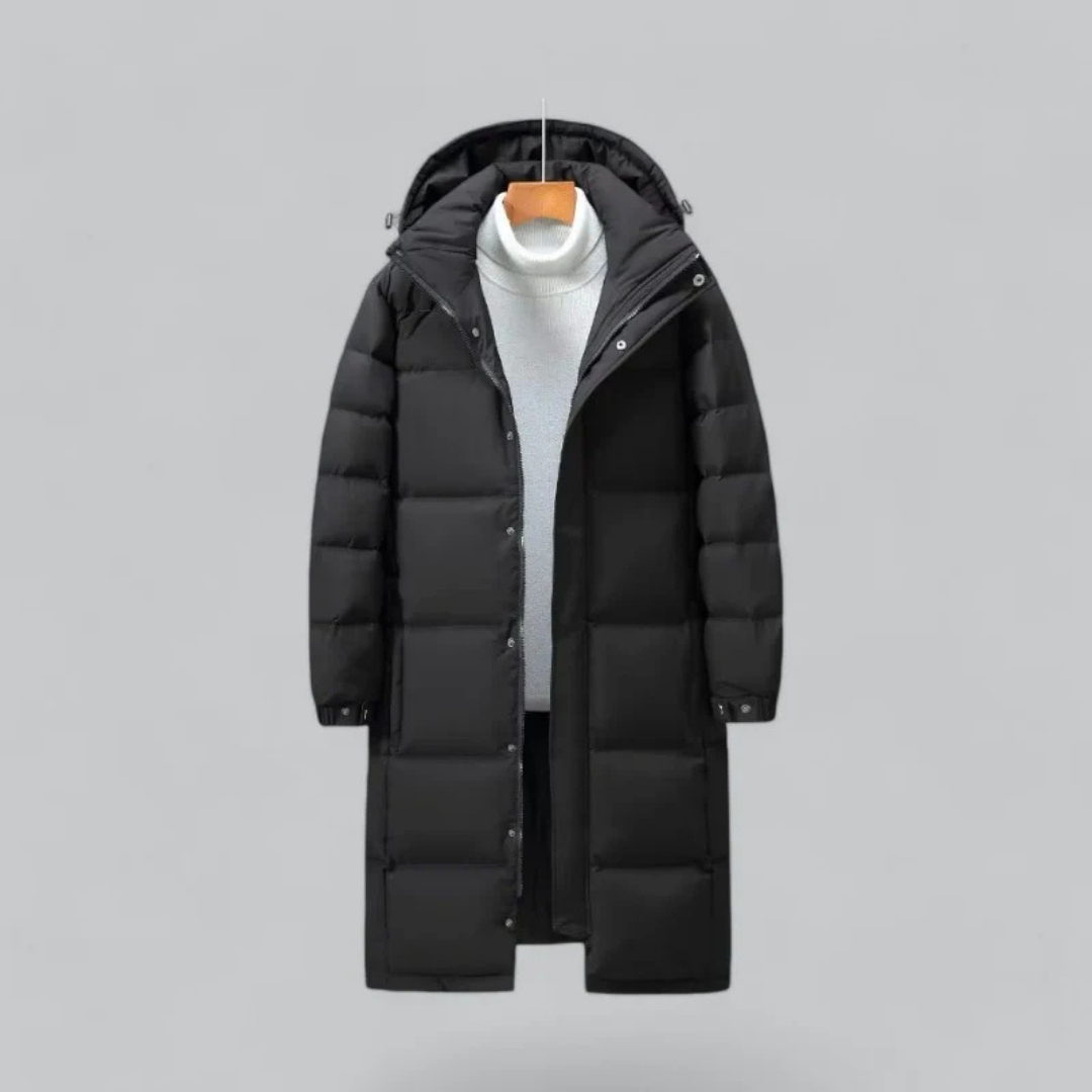Men's Long Hooded Puffer Jacket for Warm Winter Comfort