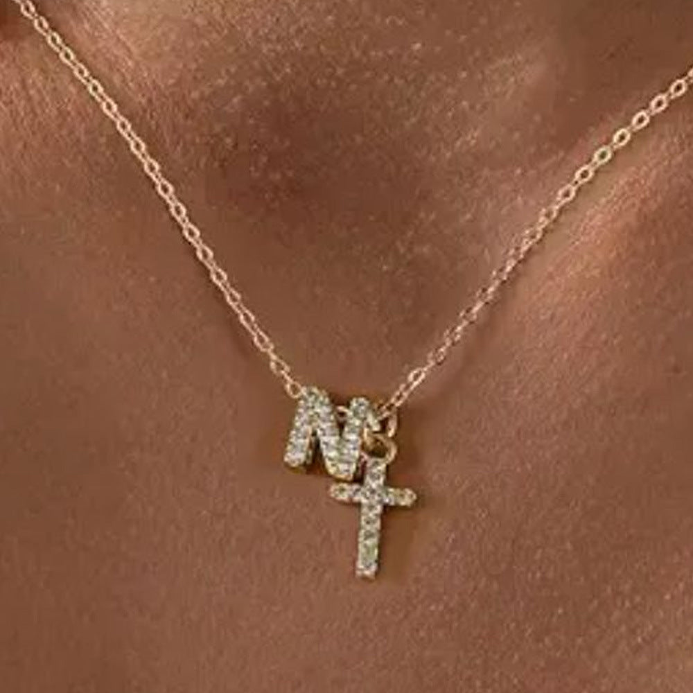 Gracie Personalized Diamond Initial Cross Pendant Necklace