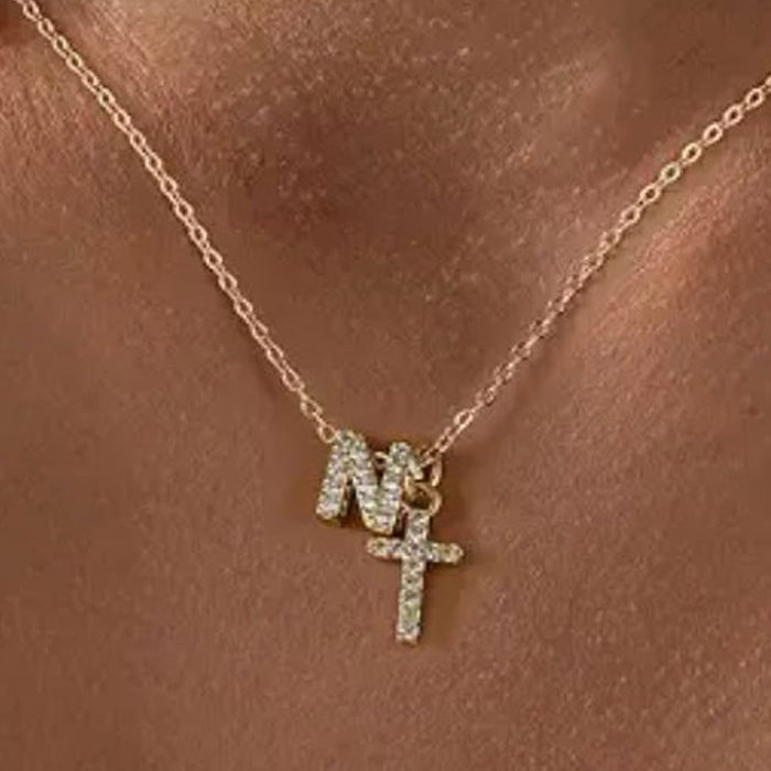 Gracie Personalized Diamond Initial Cross Pendant Necklace