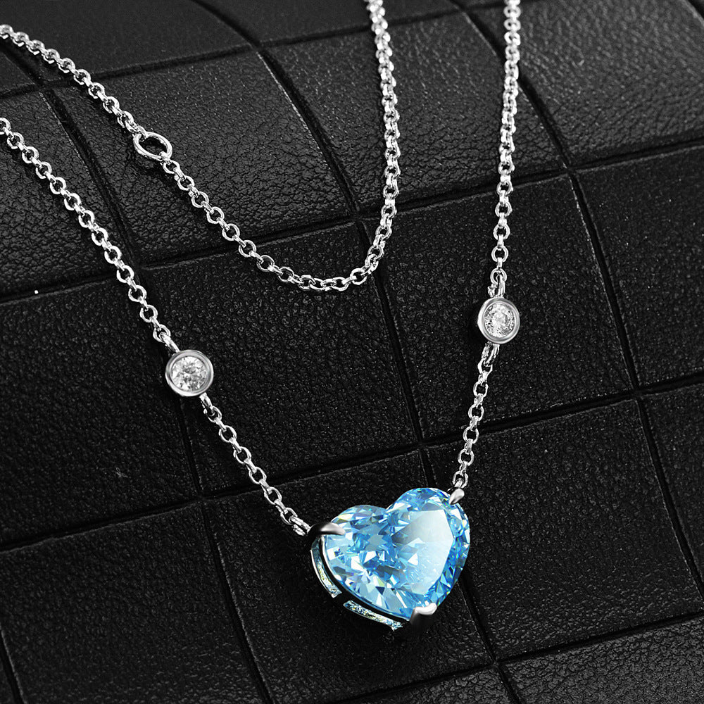 Ava - Ocean Blue Heart Zircon Sterling Silver Necklace