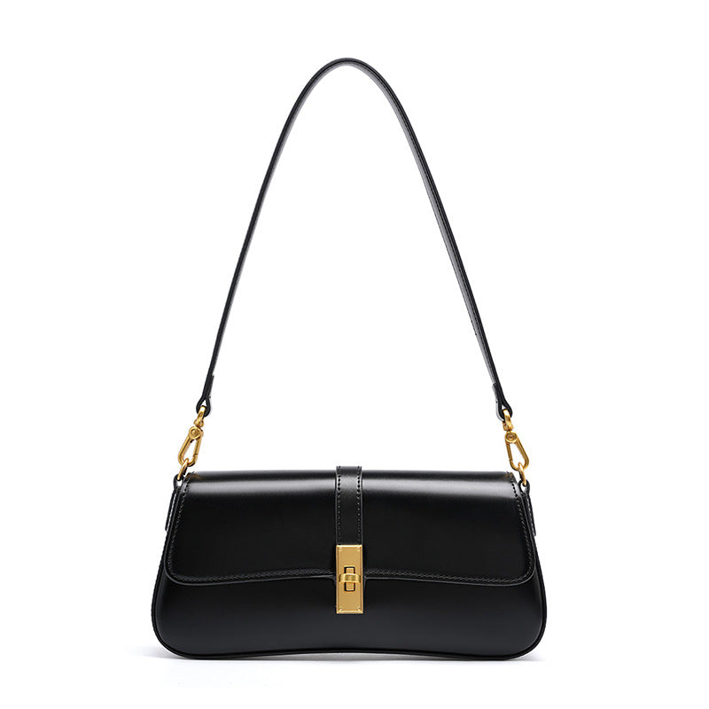 Zenith | Leather Baguette Bag with Detachable Strap-Crossbody Bag-Urban Devyne-Black-Urban Devyne