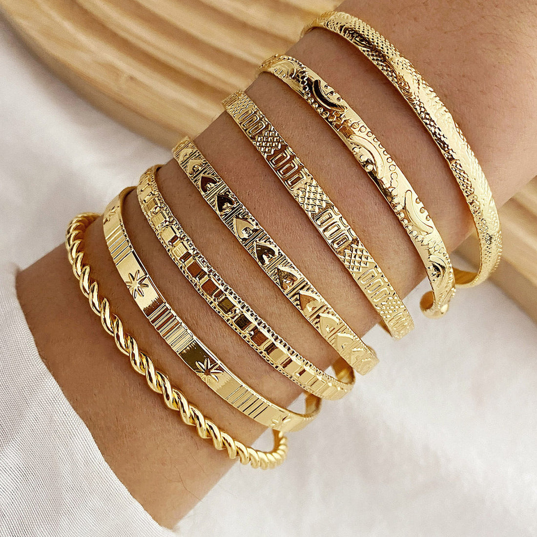 Georgia 7pc Adjustable Textured Cuff Stack