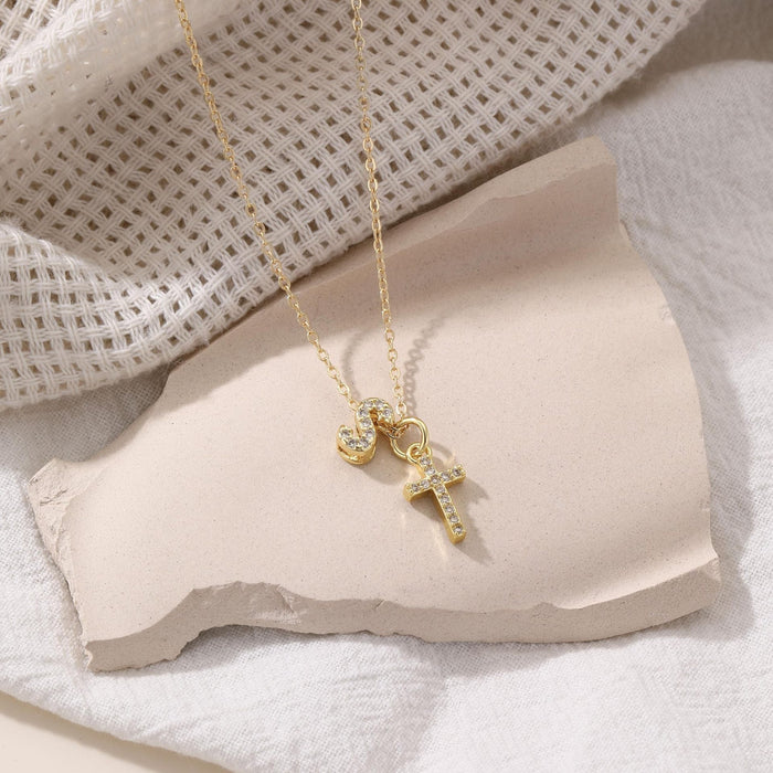 Gracie Personalized Diamond Initial Cross Pendant Necklace