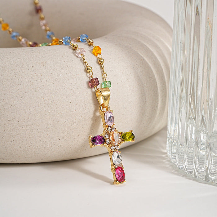 Chloe Dainty Gem Set Colorful Cross Necklace