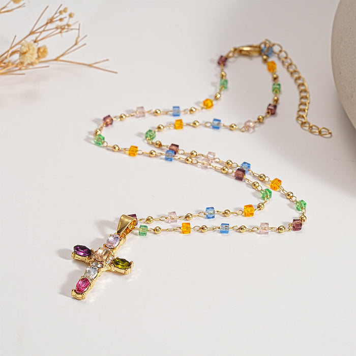 Chloe Dainty Gem Set Colorful Cross Necklace