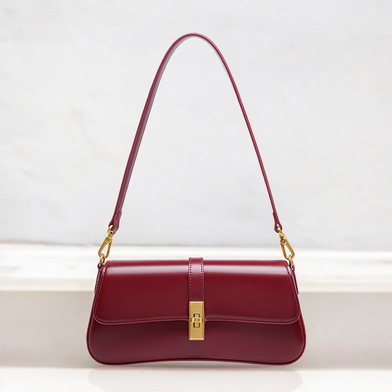 Zenith | Leather Baguette Bag with Detachable Strap-Crossbody Bag-Urban Devyne-Burgundy-Urban Devyne