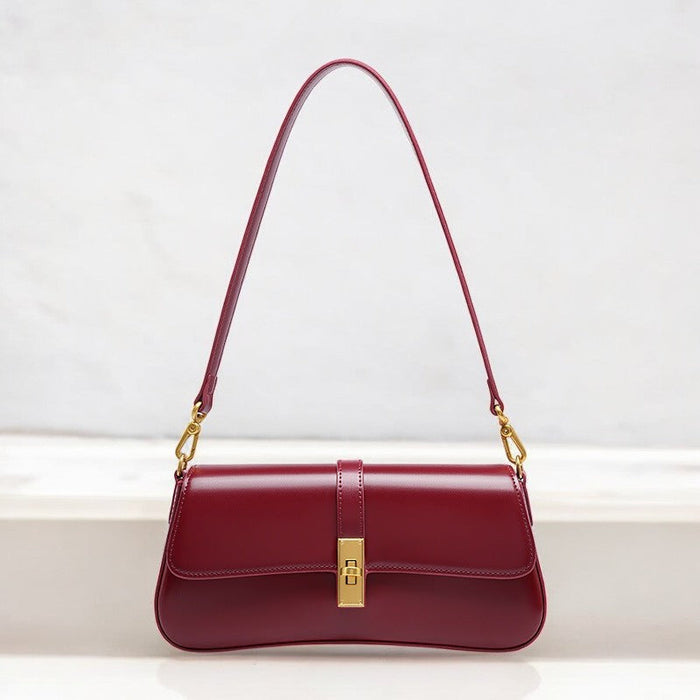 Zenith | Leather Baguette Bag with Detachable Strap-Crossbody Bag-Urban Devyne-Burgundy-Urban Devyne