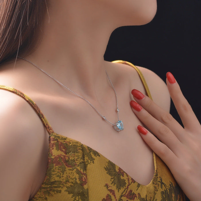 Ava - Ocean Blue Heart Zircon Sterling Silver Necklace