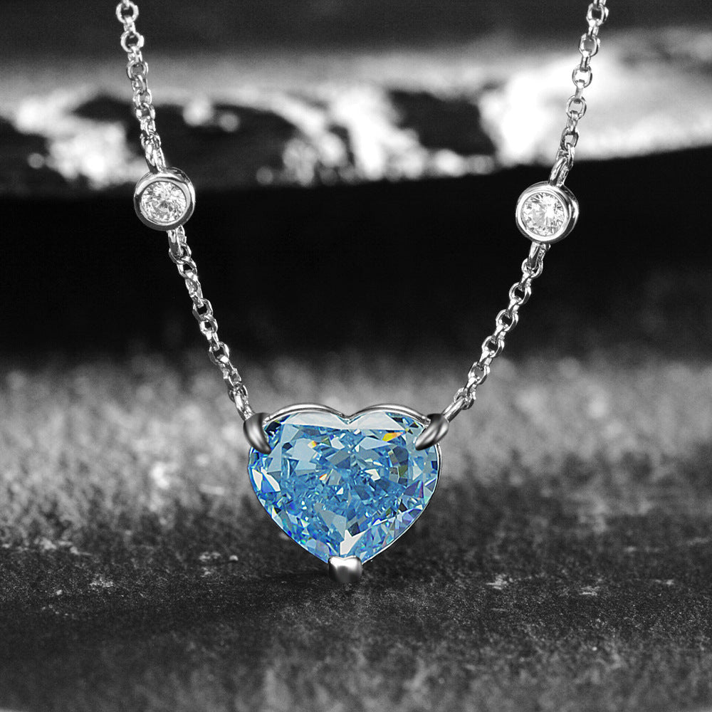 Ava - Ocean Blue Heart Zircon Sterling Silver Necklace