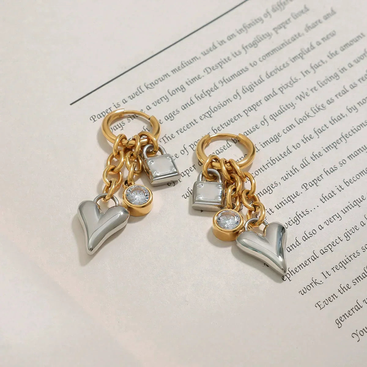 Heart and Lock Gold Earrings