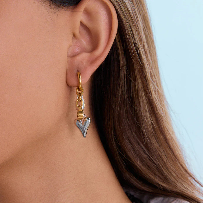 Heart and Lock Gold Earrings