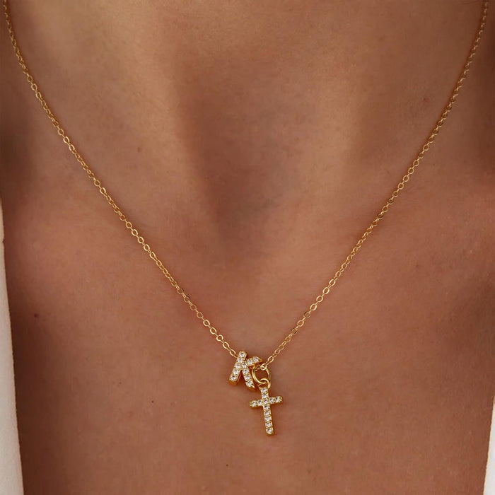 Gracie Personalized Diamond Initial Cross Pendant Necklace