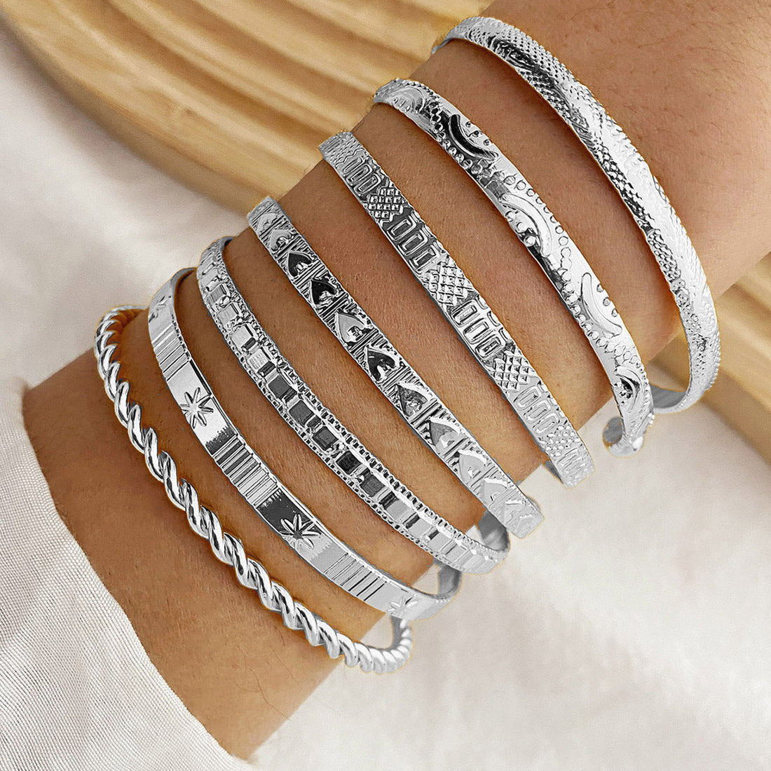 Georgia 7pc Adjustable Textured Cuff Stack