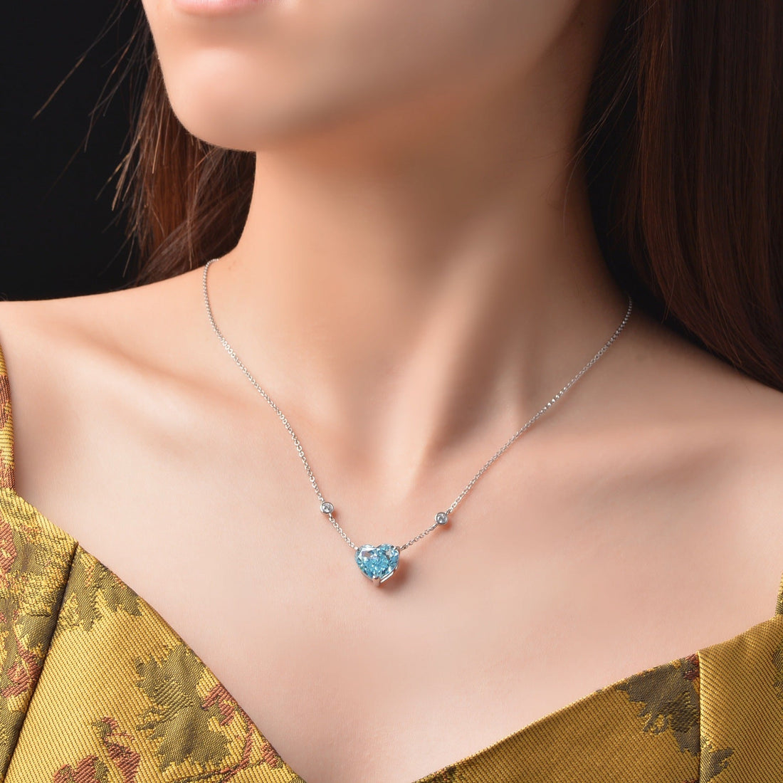 Ava - Ocean Blue Heart Zircon Sterling Silver Necklace