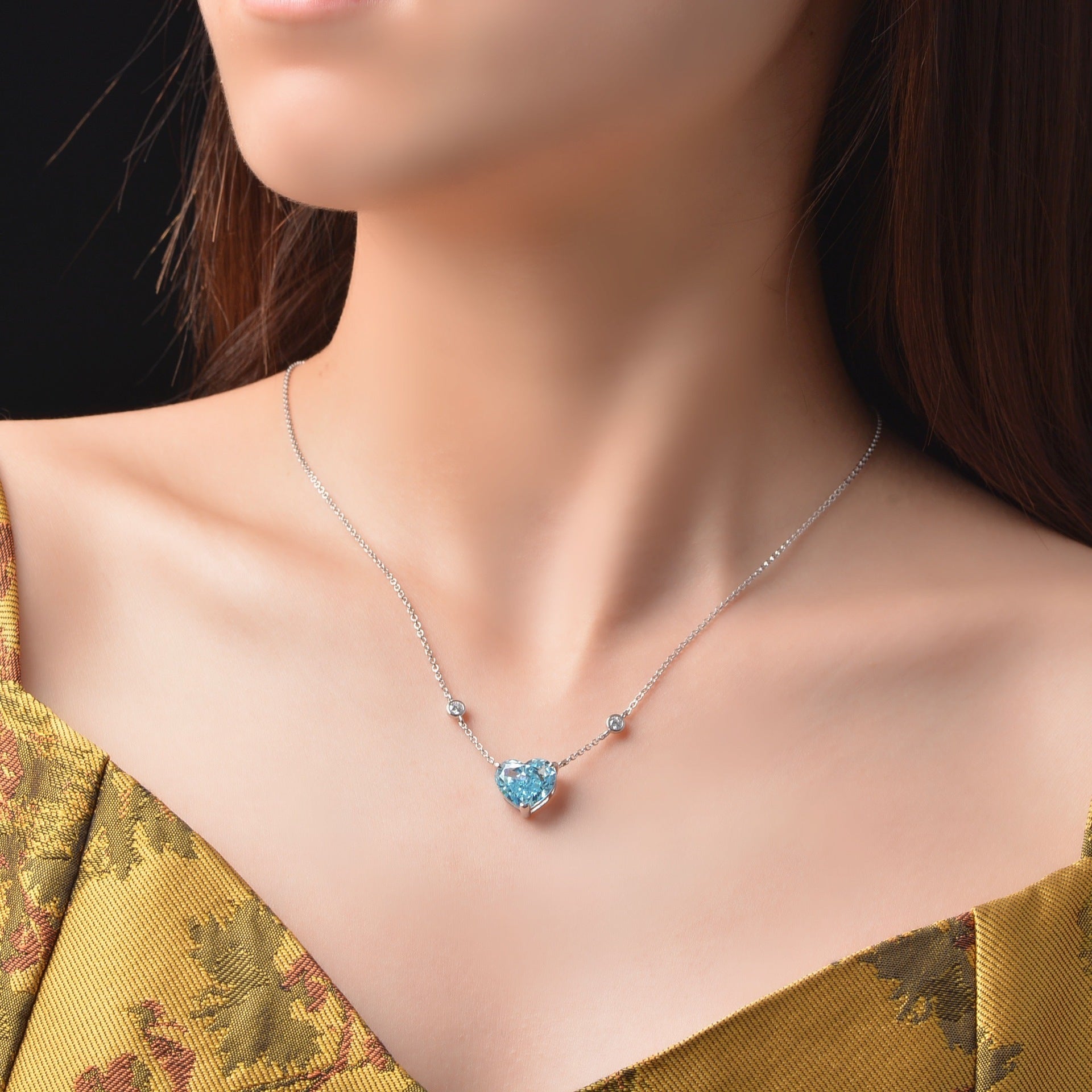 Ava - Ocean Blue Heart Zircon Sterling Silver Necklace
