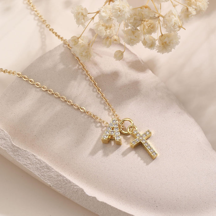 Gracie Personalized Diamond Initial Cross Pendant Necklace