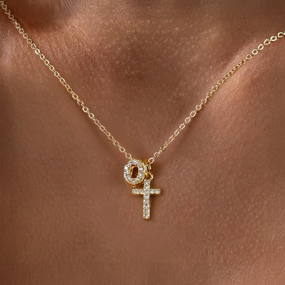 Gracie Personalized Diamond Initial Cross Pendant Necklace