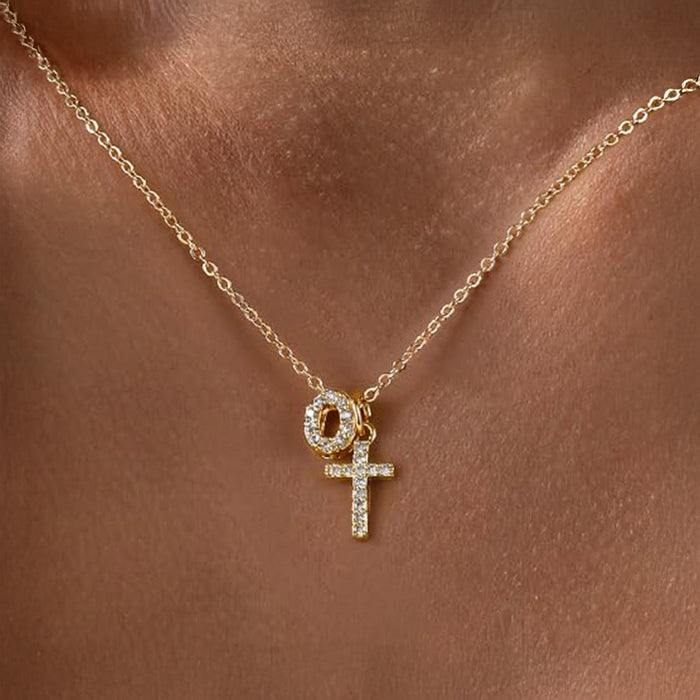 Gracie Personalized Diamond Initial Cross Pendant Necklace