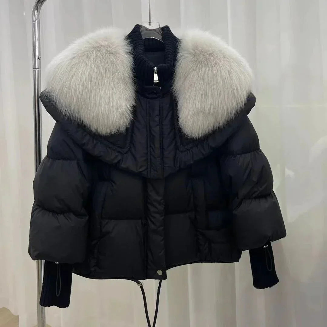 Short Coat with Padded Hood for Winter