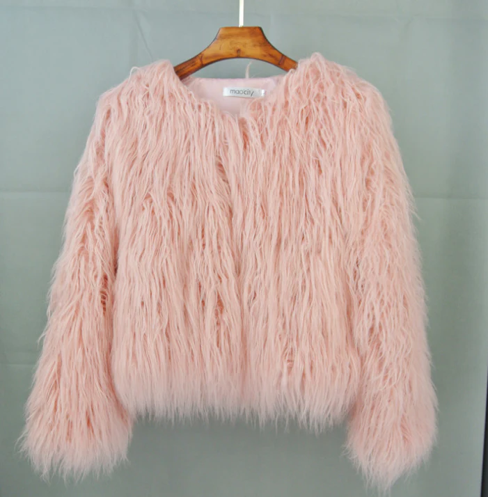 Cropped Oversized Faux Fur Jacket – Shaggy Texture for Fall and Winter Fashion-Coats & Jackets-Urban Devyne-Pink-S-Urban Devyne