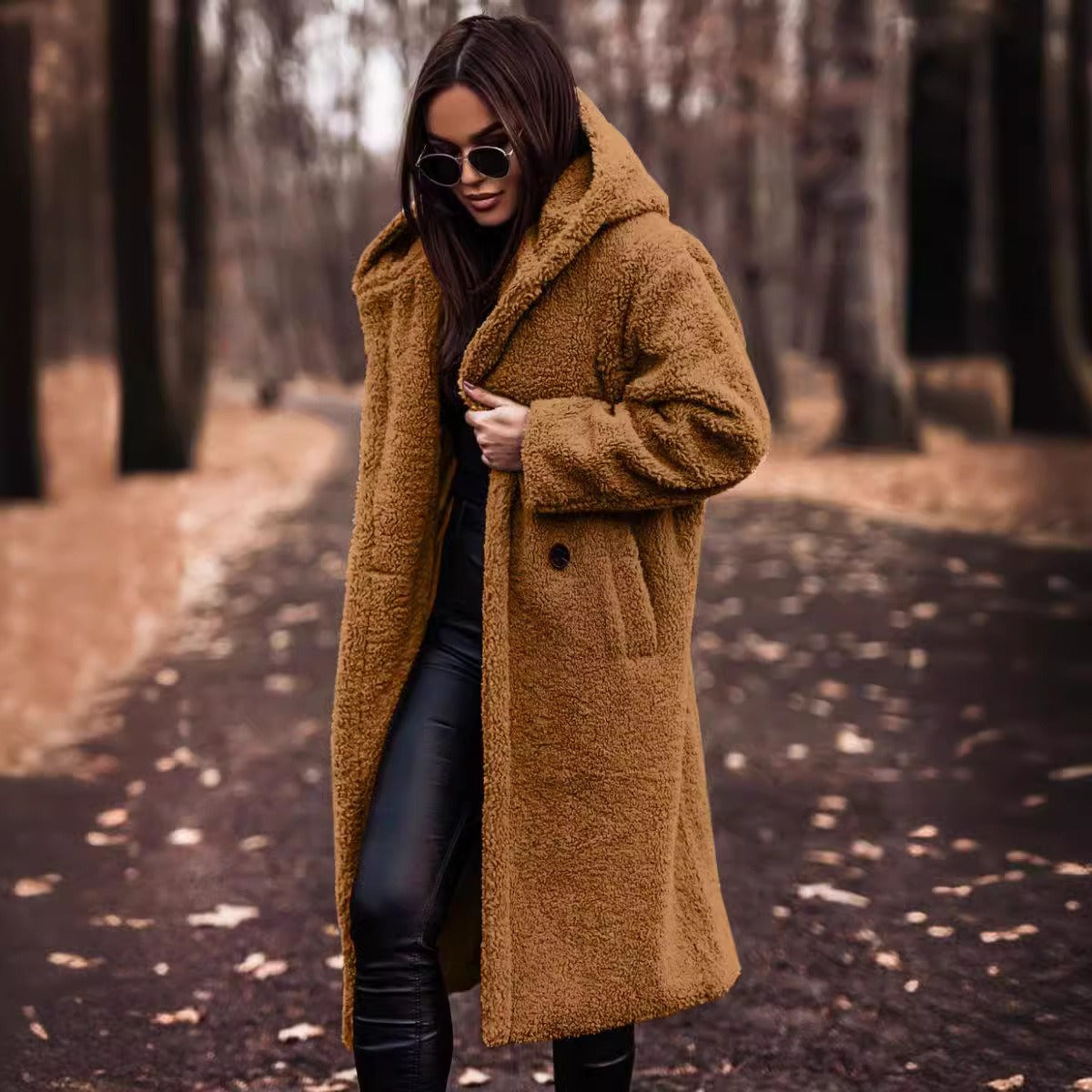 Hooded Oversized Wool Coat – Full Length Button Closure Winter Trench-Coats & Jackets-Urban Devyne-Seal Brown-S-Urban Devyne