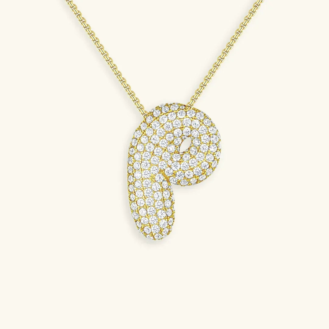 Initial Diamond Necklace with Bubble Design