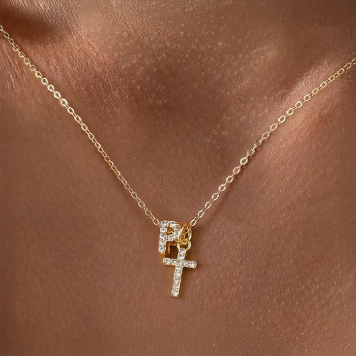 Gracie Personalized Diamond Initial Cross Pendant Necklace