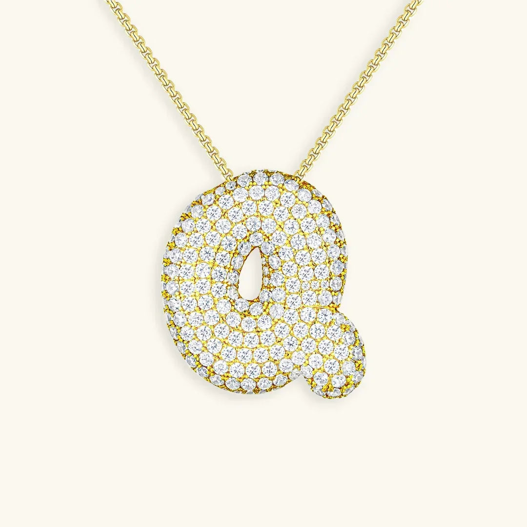 Initial Diamond Necklace with Bubble Design