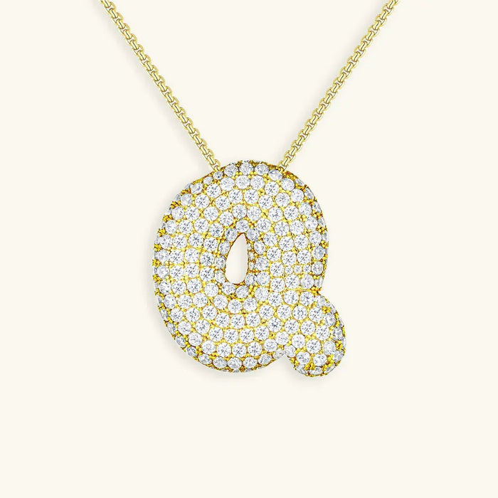 Initial Diamond Necklace with Bubble Design