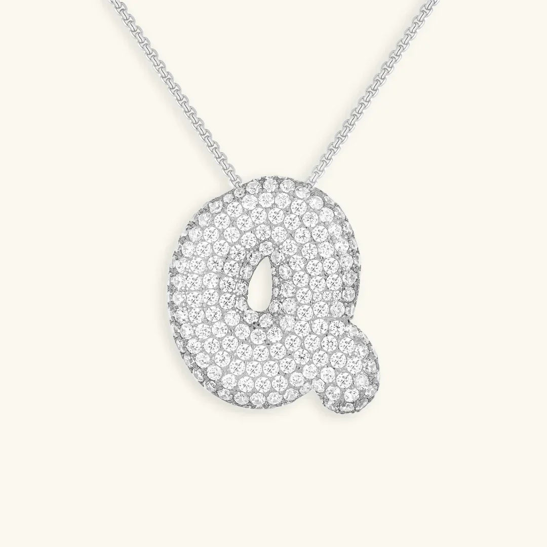 Initial Diamond Necklace with Bubble Design