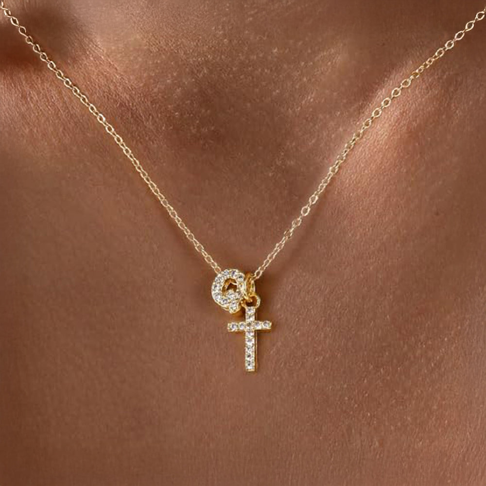 Gracie Personalized Diamond Initial Cross Pendant Necklace
