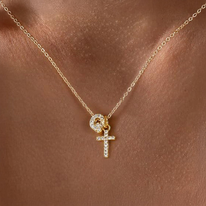Gracie Personalized Diamond Initial Cross Pendant Necklace