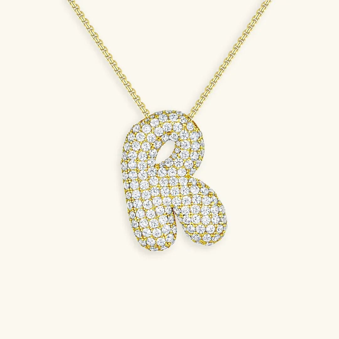 Initial Diamond Necklace with Bubble Design