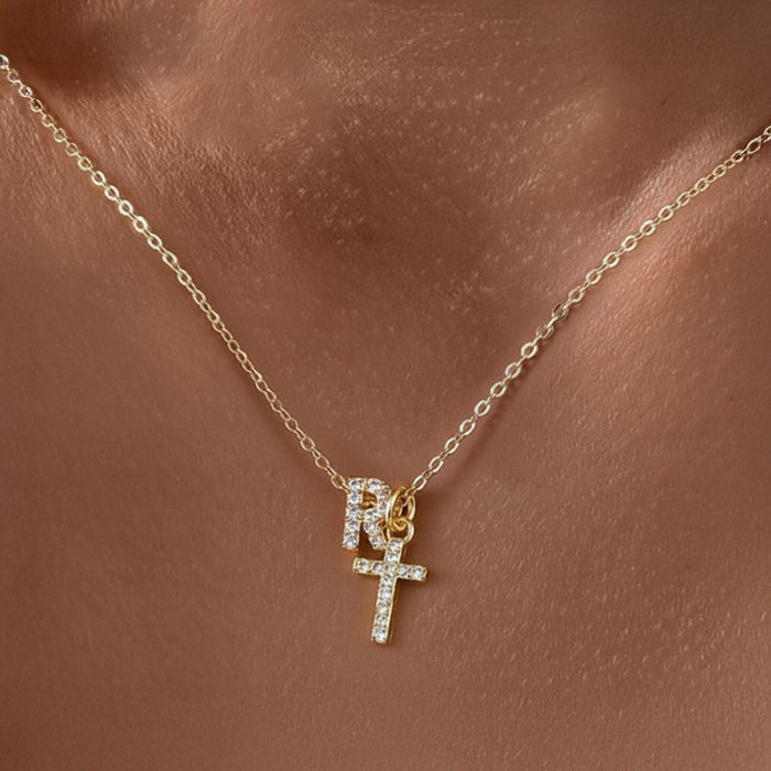Gracie Personalized Diamond Initial Cross Pendant Necklace