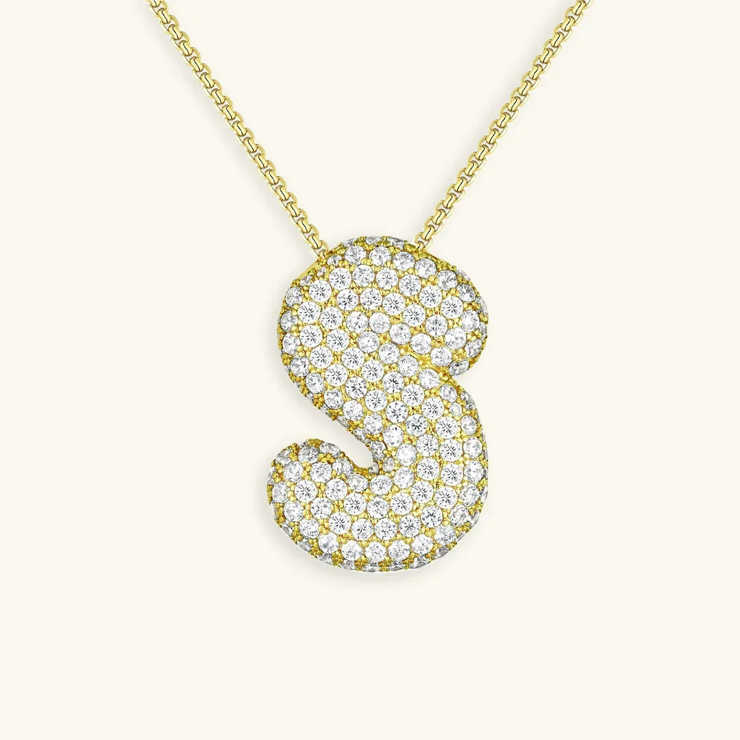Initial Diamond Necklace with Bubble Design
