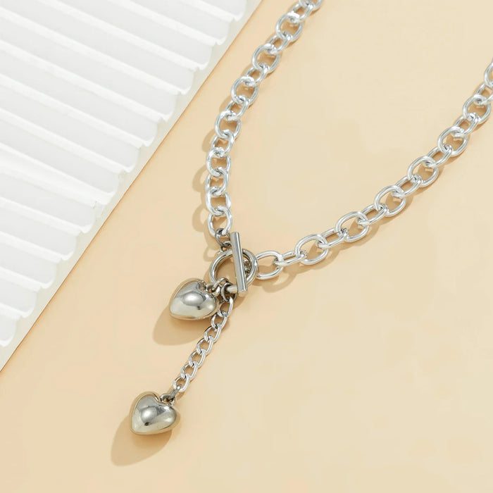 Sian Chunky Chain Link Dual Heart Necklace & Bracelet