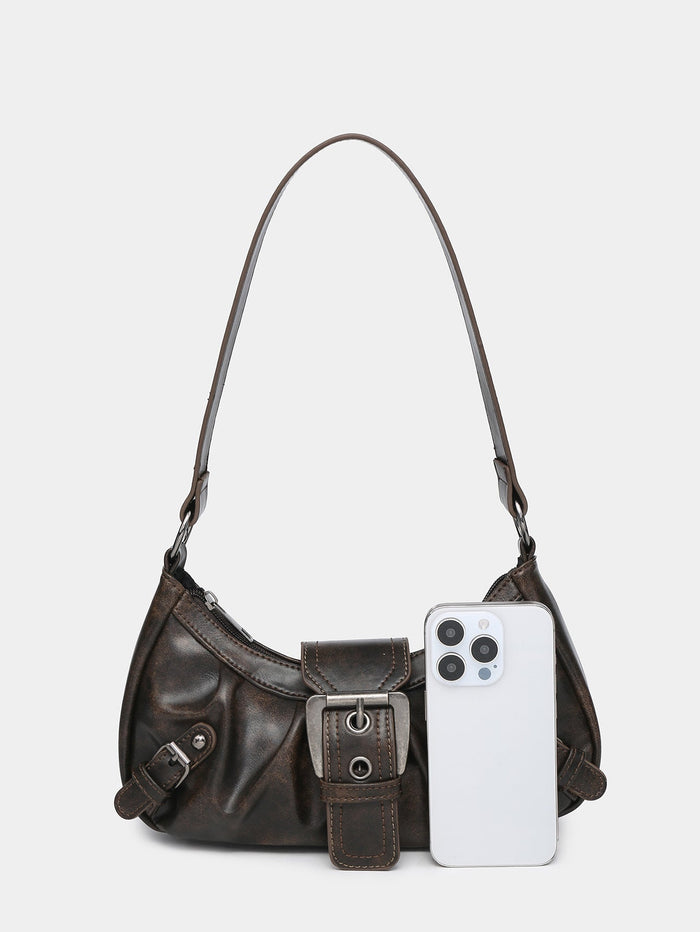 Agnes Faux Leather Hobo Bag with Buckle