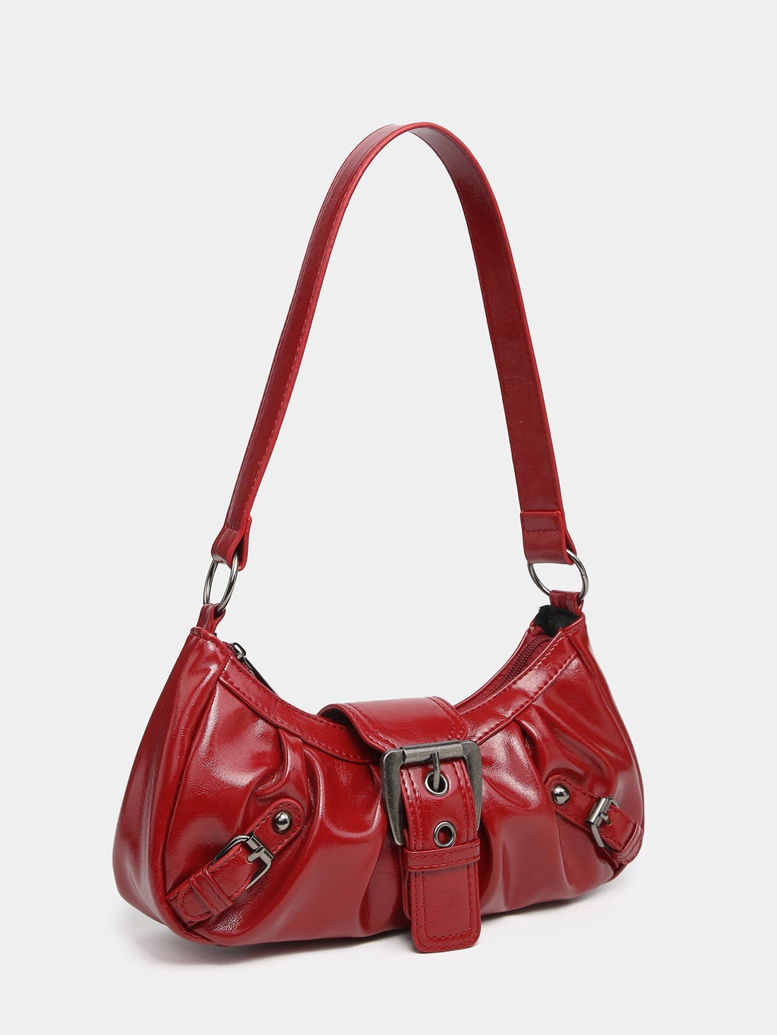 Agnes Faux Leather Hobo Bag with Buckle