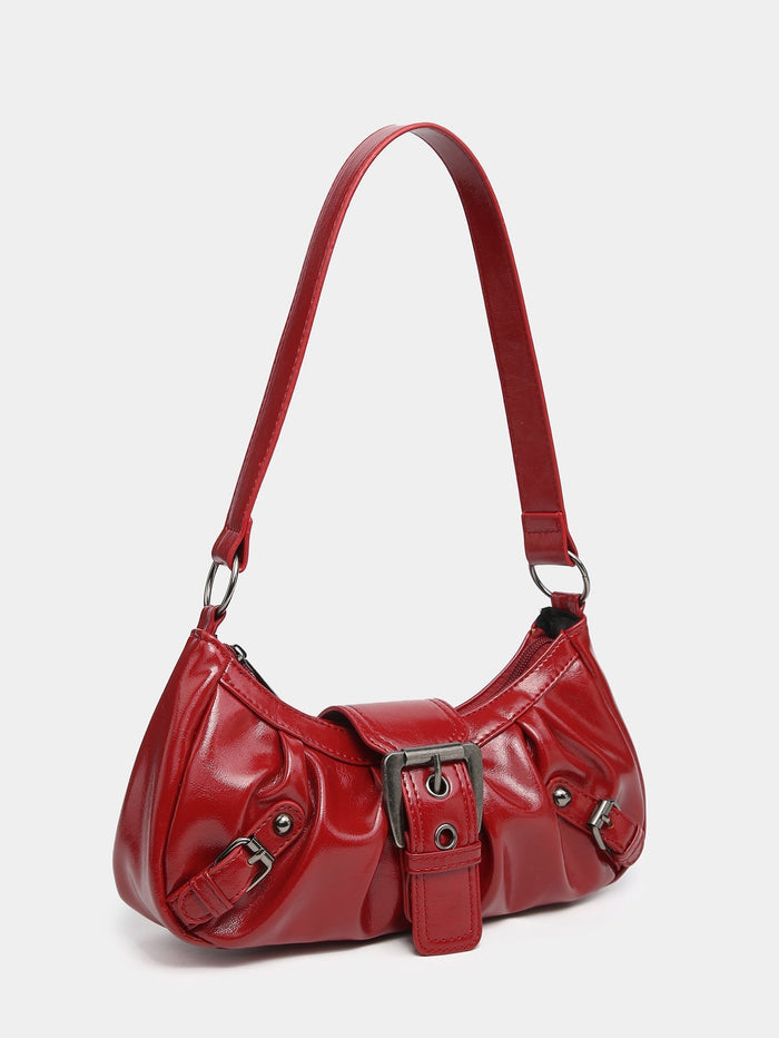 Agnes Faux Leather Hobo Bag with Buckle