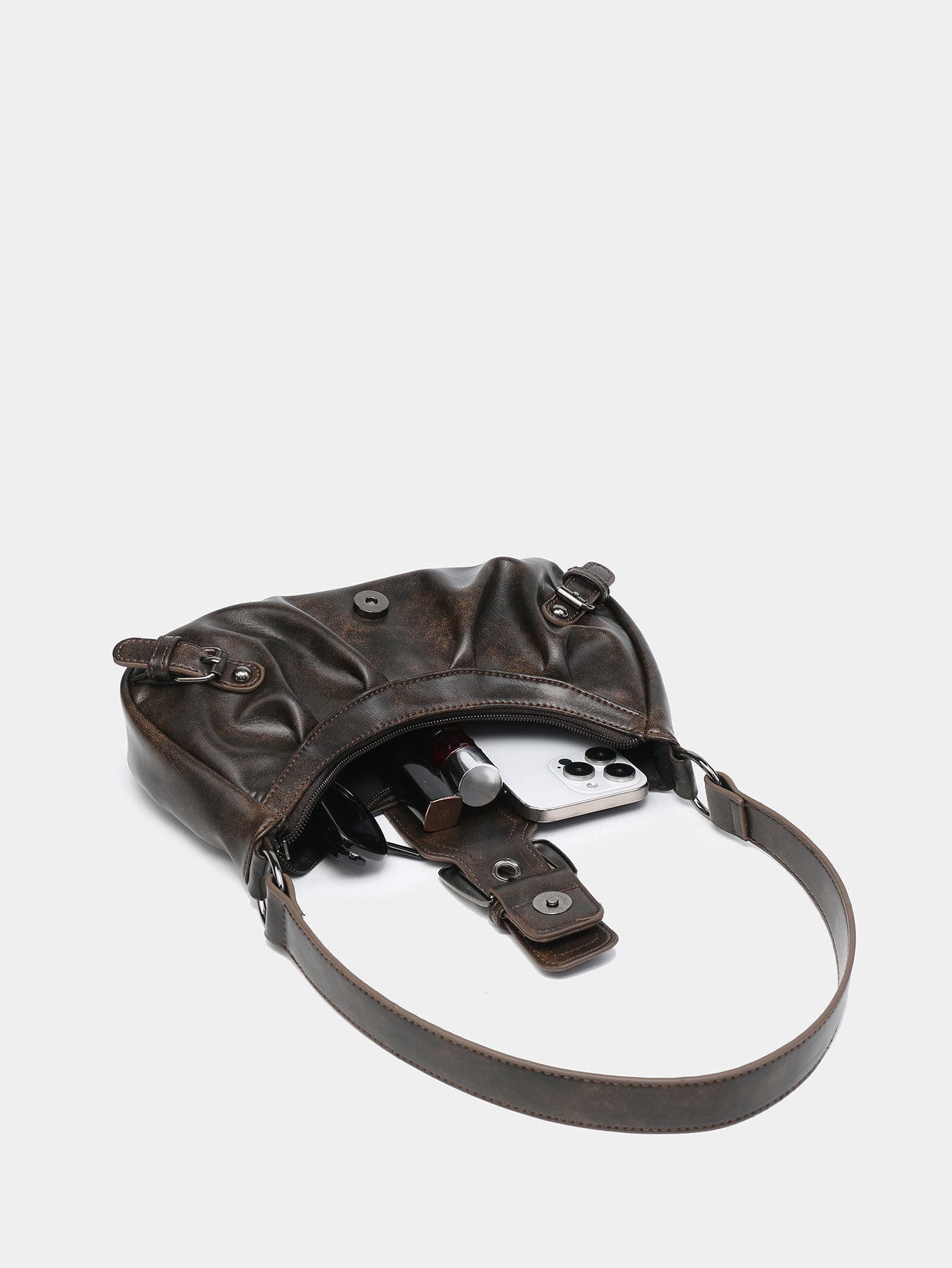 Agnes Faux Leather Hobo Bag with Buckle
