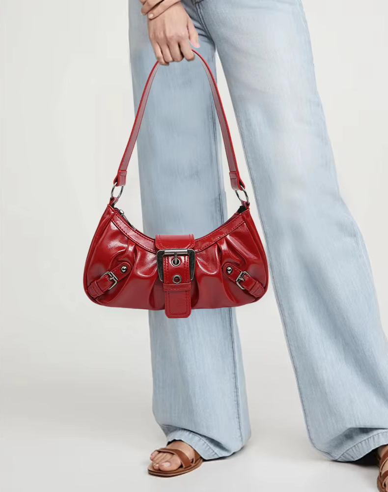 Agnes Faux Leather Hobo Bag with Buckle