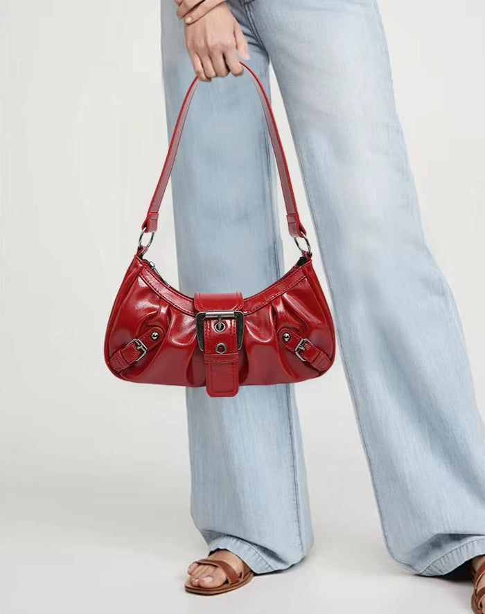 Agnes Faux Leather Hobo Bag with Buckle