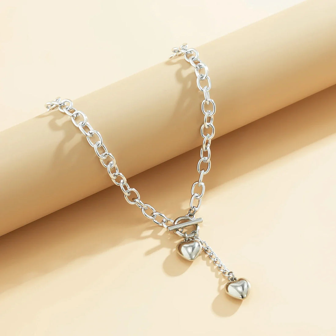 Sian Chunky Chain Link Dual Heart Necklace & Bracelet