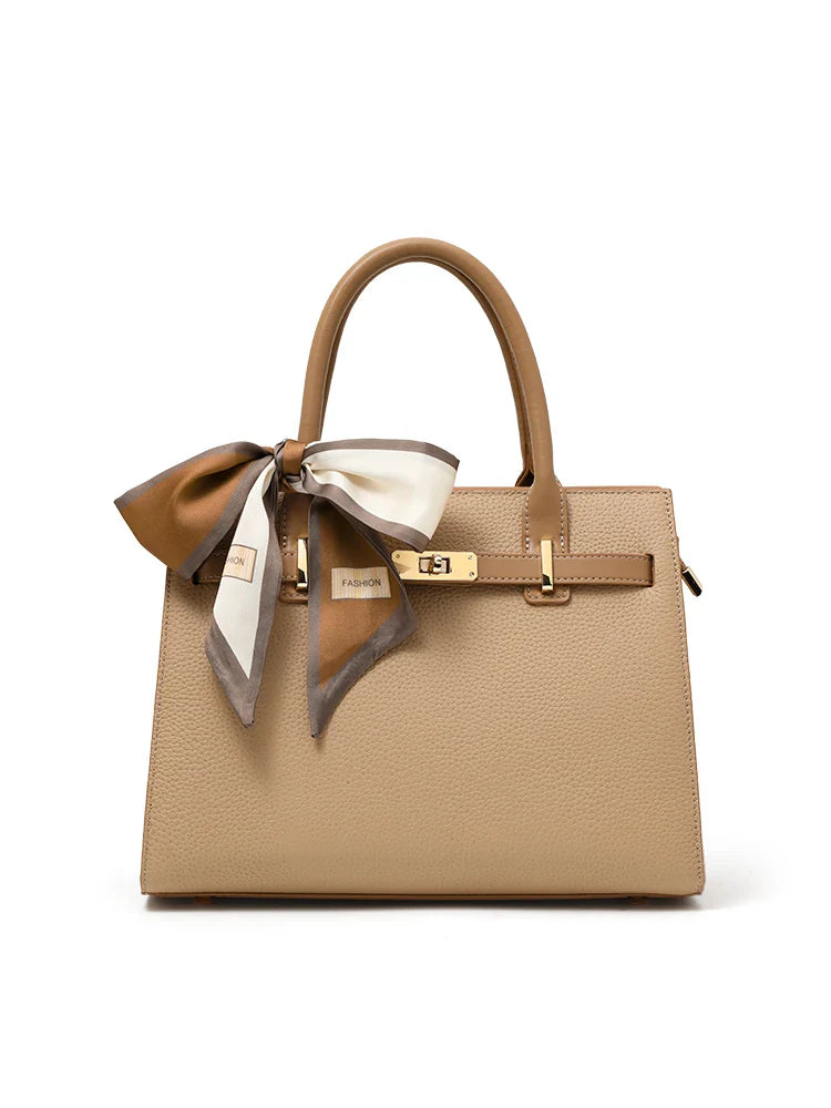 Aurora | Structured Handbag with Scarf-Handbag-Urban Devyne-Beige-Urban Devyne