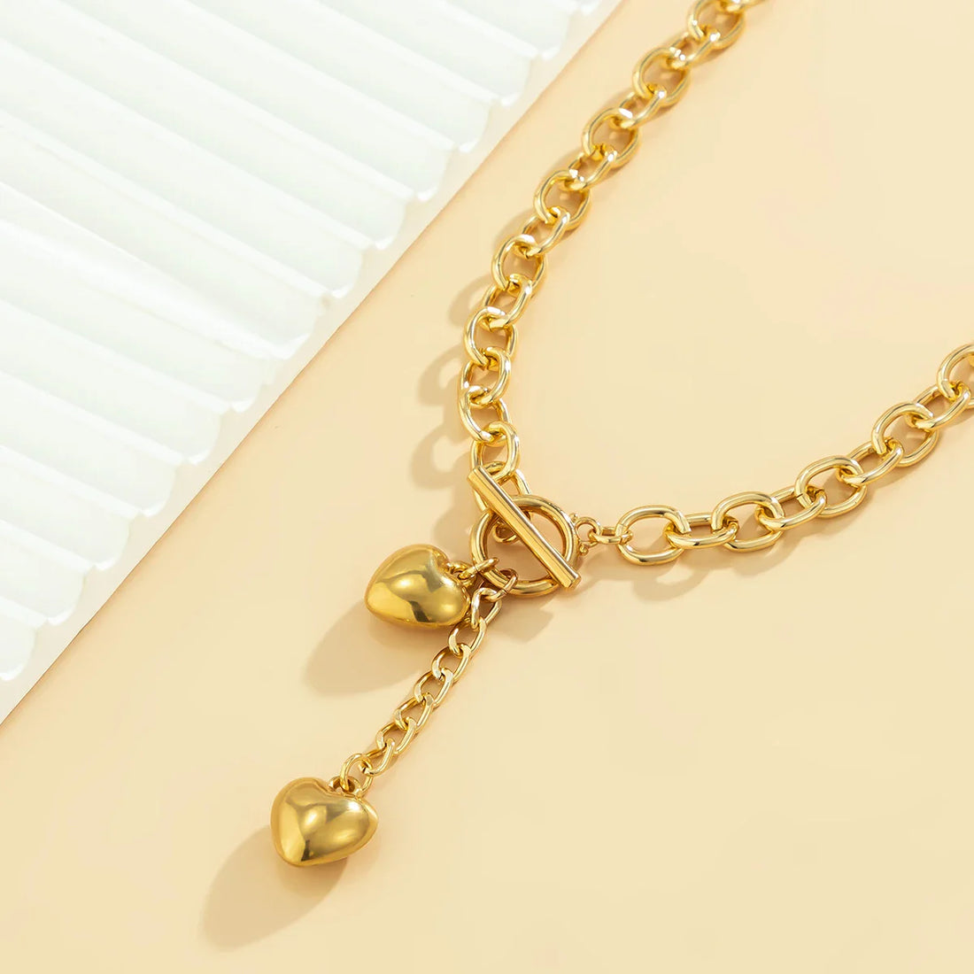Sian Chunky Chain Link Dual Heart Necklace & Bracelet