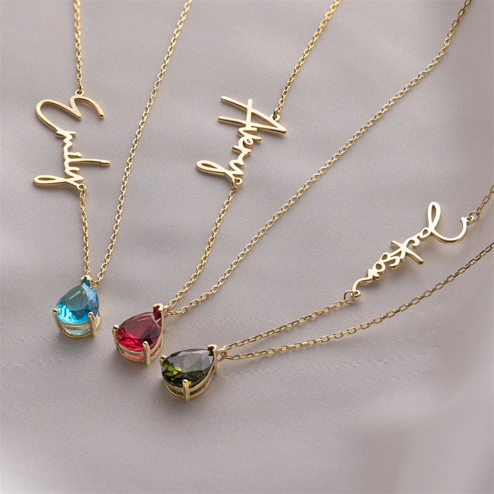 Imogen Teardrop Birthstone & Name Necklace